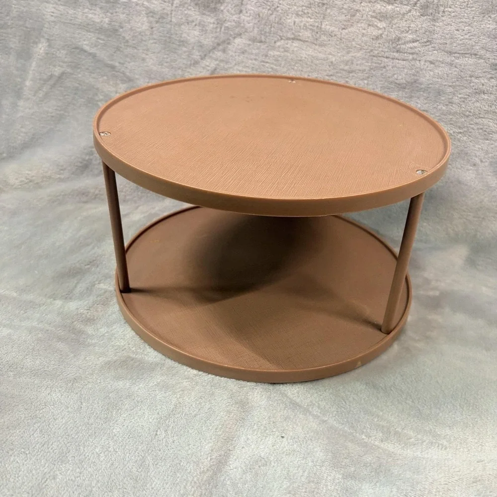 Vintage Rubbermaid 2 Tier Lazy Susan Turntable Brown Plastic‎ Cabinet Organizer